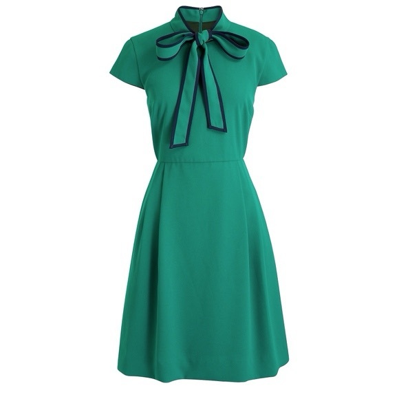 J CREW Tie-Neck Dress in 365 Crepe - Green - J2557 - Sz 0 - Picture 15 of 15